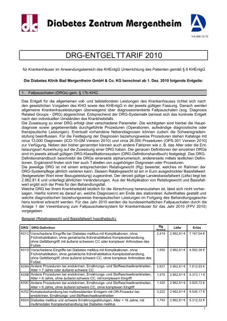 DRG-ENTGELTTARIF 2010 - Diabetes Zentrum Mergentheim
