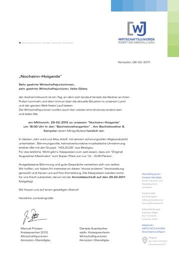 „Nochsinn-Hoigarda” - Wirtschaftsjunioren Kempten-Oberallgäu