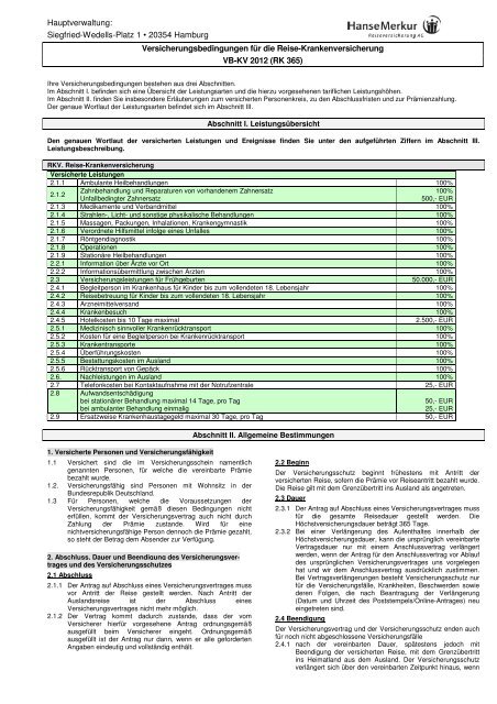 Versicherungsbedingungen - HanseMerkur Krankenversicherung aG