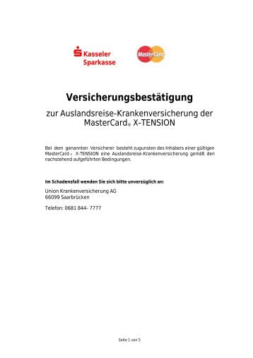 Versicherungsbestätigung - Kasseler Sparkasse