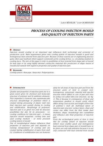 process of cooling injection mould and quality of - ACTA TECHNICA ...