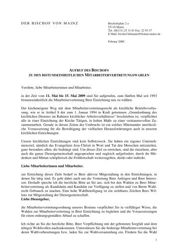 Aufruf des Bischofs zur MAV-Wahl - DiAG MAV Mainz