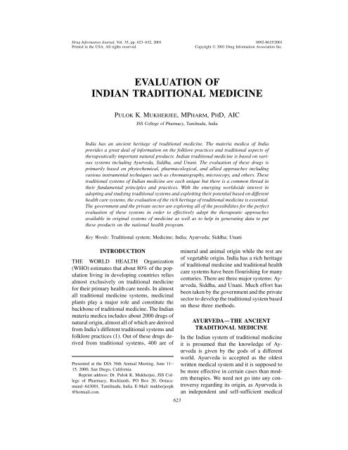 evaluation of indian traditional medicine - Drug Information ...