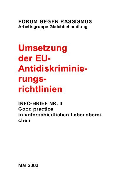 Umsetzung der EU- Antidiskriminie- rungs- richtlinien - des ...