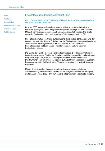 Newsletter "integration" Nr. 1 / Januar 2009 - Bundesamt für ...
