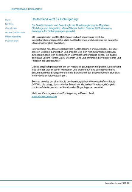 Newsletter "integration" Nr. 1 / Januar 2009 - Bundesamt für ...