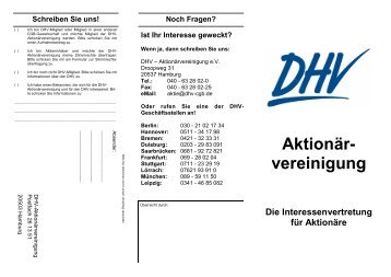 Aktionär- vereinigung Die Interessenvertretung für Aktionäre ...