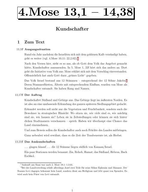 4.Mose 13,1 – 14,38 - um die Kinderkirche