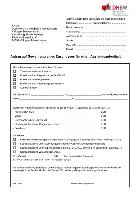 DH-Zuschuss für Auslandsaufenthalte - DHBW Villingen ...