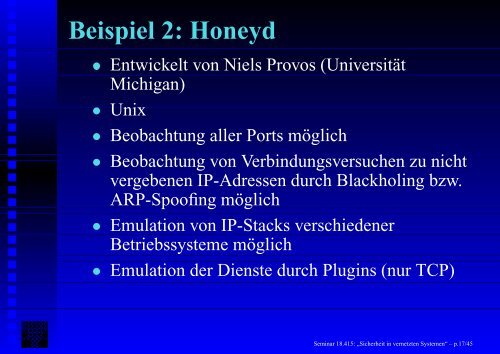 Honeypots - Fachbereich Informatik - Universität Hamburg