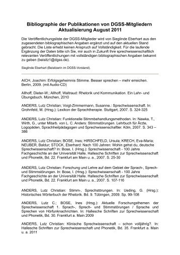 Bibliographie der Publikationen von DGSS-Mitgliedern 2007/2008