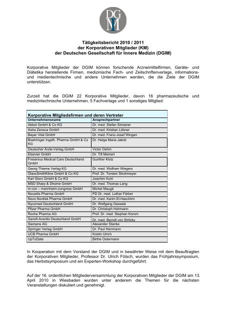 Tätigkeitsbericht 2010 / 2011 der Korporativen Mitglieder (KM) der ...