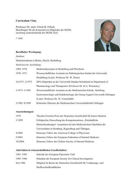 Curriculum Vitae Professor Dr. med. Ulrich R. Fölsch - Deutsche ...