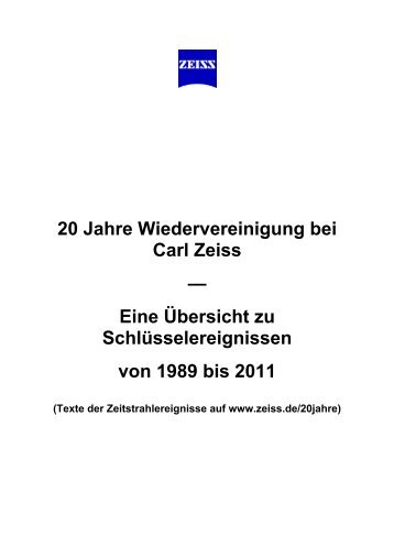 20 Jahre Wiedervereinigung bei Carl Zeiss — Eine Übersicht zu ...