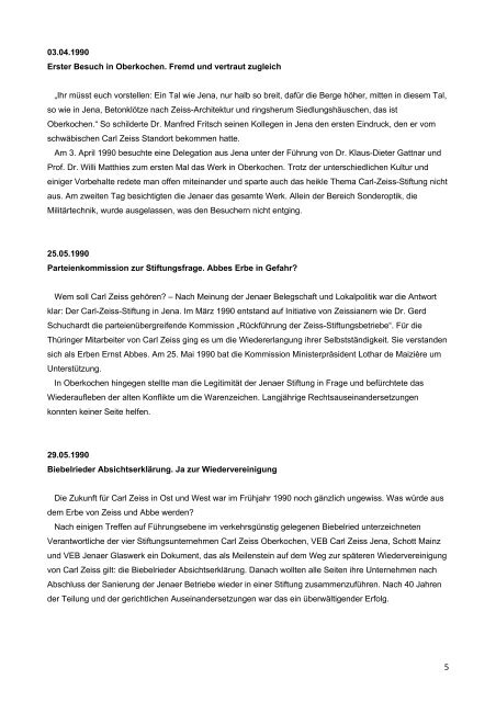 20 Jahre Wiedervereinigung bei Carl Zeiss — Eine Übersicht zu ...