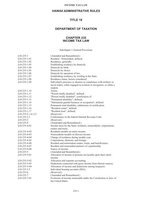 Chapter 235 Income Tax Law - State of Hawaii