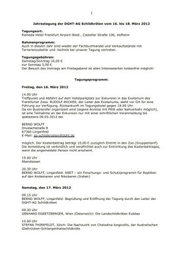 Jahrestagung der DGHT-AG Schildkröten vom 16. bis 18. März 2012 ...