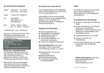 Augenoptiker/in Umschulung - Handwerkskammer Bremen