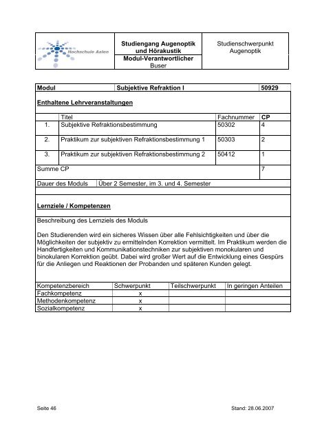 Modulbeschreibungen Studiengang Augenoptik und Hörakustik ...