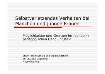 Selbstverletzendes Verhalten bei Mädchen und jungen Frauen - Erev