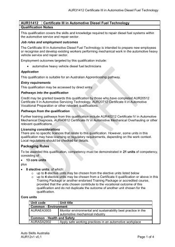 AUR31412 Certificate III in Automotive Diesel Fuel Technology ...