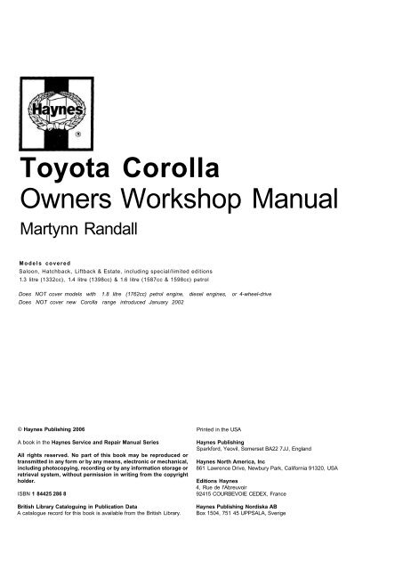 2000 toyota corolla owners manual download pdf