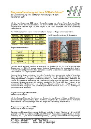 Biogasaufbereitung mit dem BCM-Verfahren - DGE GmbH