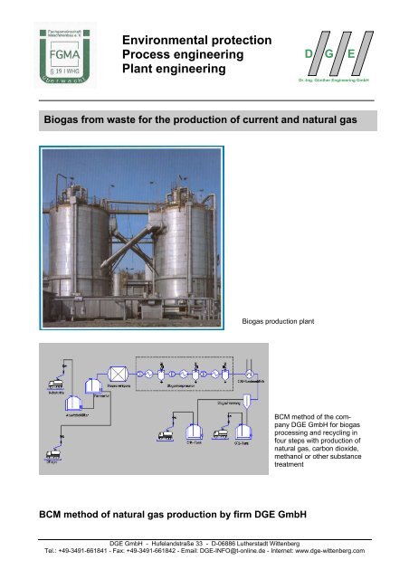 Environmental protection Process engineering Plant ... - DGE GmbH