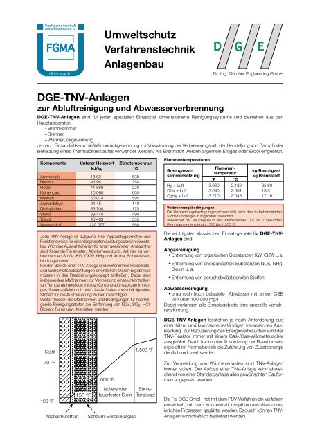 Umweltschutz Verfahrenstechnik Anlagenbau DGE ... - DGE GmbH