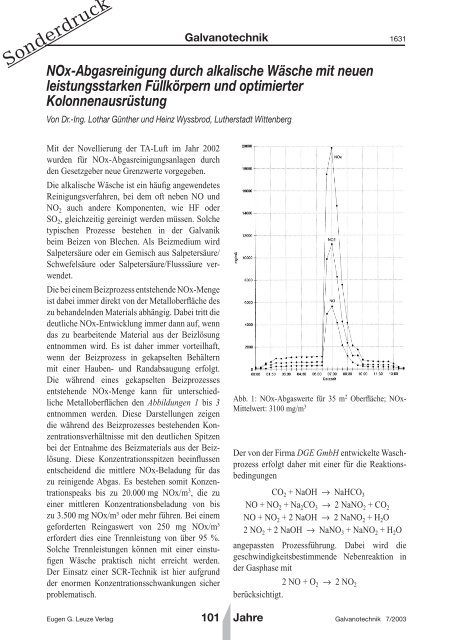 NOx-Abgasreinigung durch alkalische Wäsche mit ... - DGE GmbH