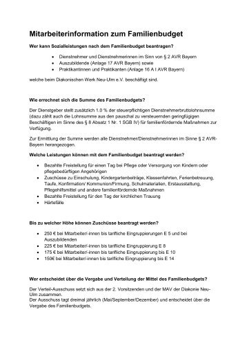 Mitarbeiterinformation zum Familienbudget - Diakonische Werk Neu ...