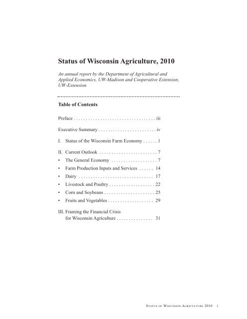 Status of Wisconsin Agriculture 2010 - Agricultural & Applied ...