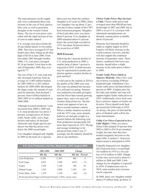 Status of Wisconsin Agriculture 2010 - Agricultural & Applied ...