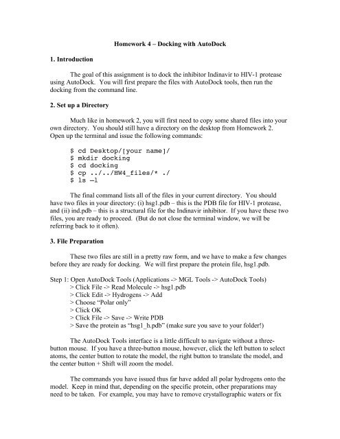 Homework 4 – Docking with AutoDock 1. Introduction ... - Bevan Lab
