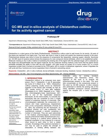 drug GC-MS and in-silico analysis of Cleistanthus ... - Discovery