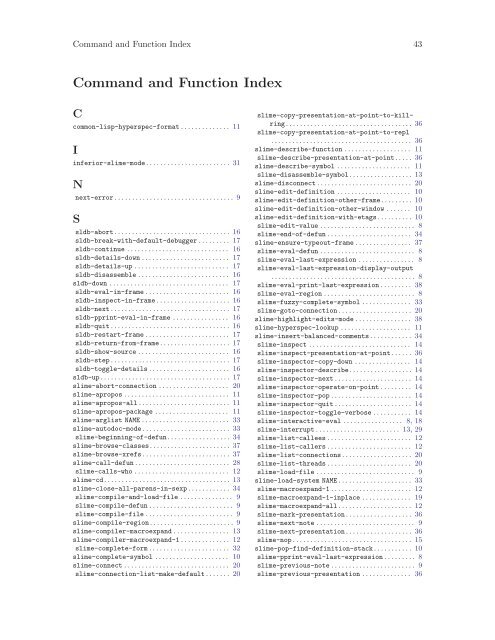 SLIME User Manual version 3.0-alpha - Common Lisp