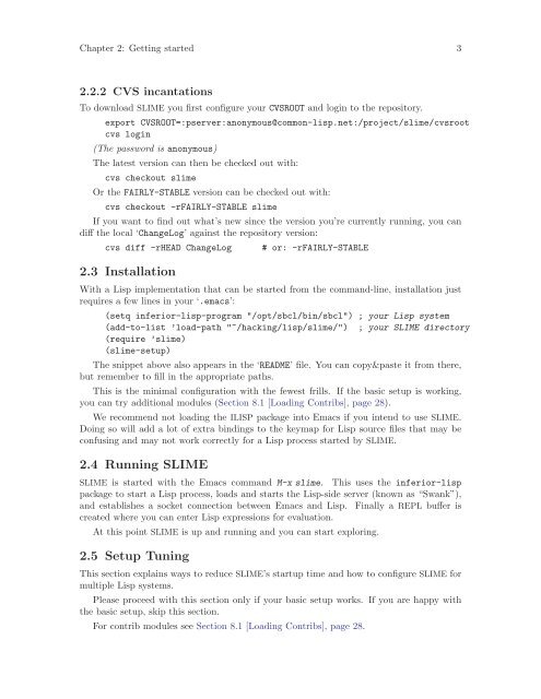 SLIME User Manual version 3.0-alpha - Common Lisp