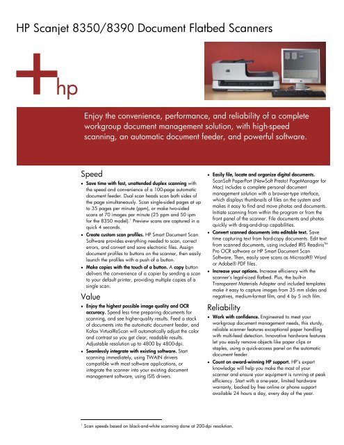 HP Scanjet 8350/8390 Document Flatbed Scanners - HP - Hewlett ...