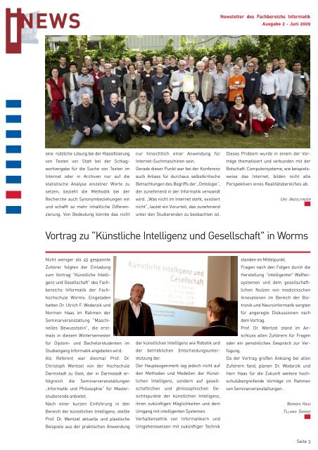 Der Fachbereich Informatik der Hochschule Darmstadt bietet neuen ...