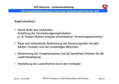 Die Kampfmittelbelastung muss kein Verwertungshindernis sein ...