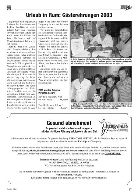 13465 Rum-Journal 8/03 - Marktgemeinde Rum - Land Tirol