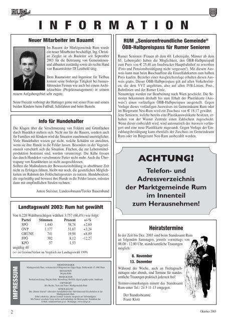 13465 Rum-Journal 8/03 - Marktgemeinde Rum - Land Tirol