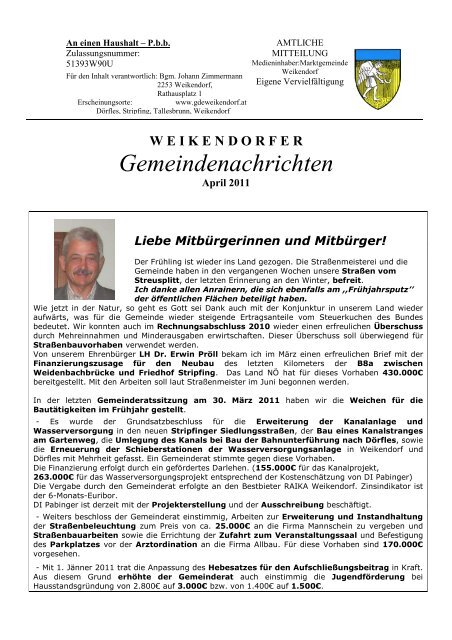 W E I K E N D O R F E R Gemeindenachrichten - Marktgemeinde ...