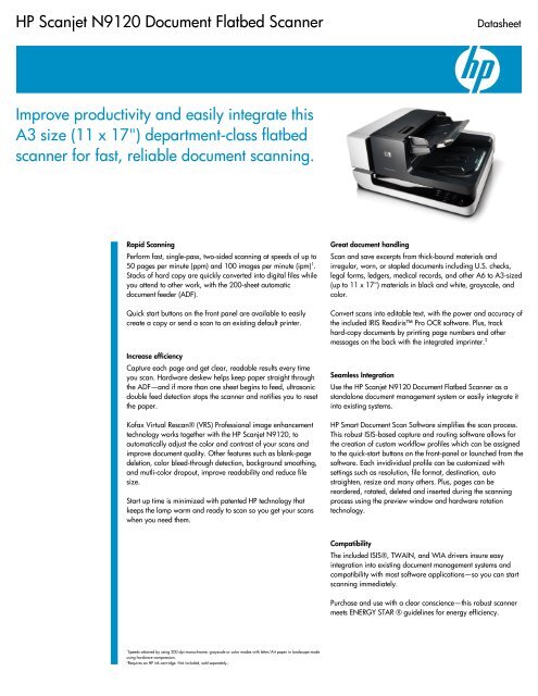 HP Scanjet N9120 Document Flatbed Scanner Improve productivity ...