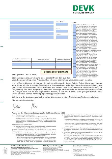 SFR-Übertragung (pdf, 183 KB) - DEVK Versicherungen