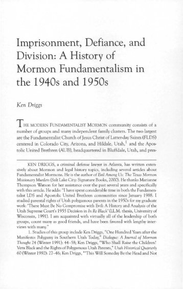 Imprisonment, Defiance, and Division: A History of Mormon ...