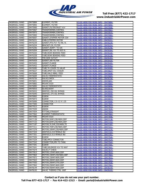 Ingersoll Rand Compressed Air Parts List - Industrial Air Power