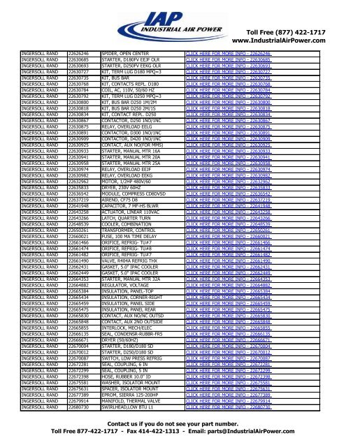 Ingersoll Rand Compressed Air Parts List - Industrial Air Power