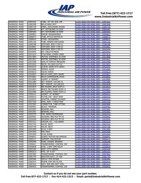 Ingersoll Rand Compressed Air Parts List - Industrial Air Power