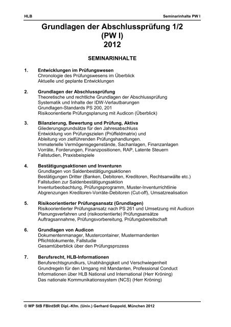 Grundlagen der Abschlussprüfung 1/2 (PW I) 2012